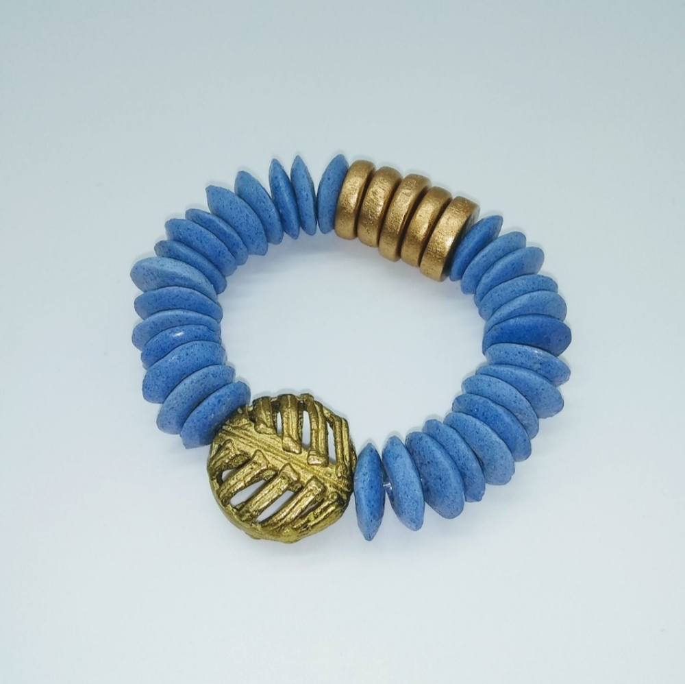 Blue African Ashanti Glass Bracelet - Picture 4 of 4